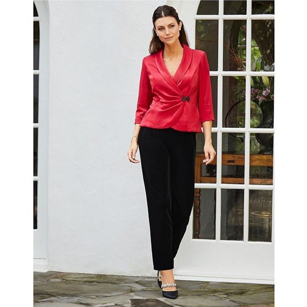 Alex evenings Petite Size V-Neck 3/4 Sleeve Beaded Bow Shimmer Wrap Blouse
